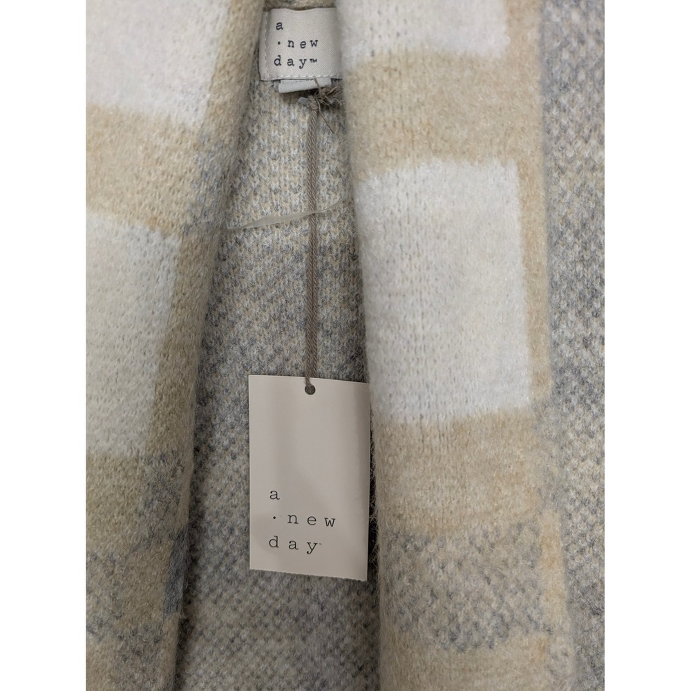A New Day Women's XL Long Plaid Cardigan Sweater Cream Gray Open Front NWT - Picture 4 of 8
